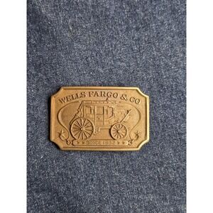 Wells Fargo 1973 Vintage Commemorative Brass Buckle - Oblong